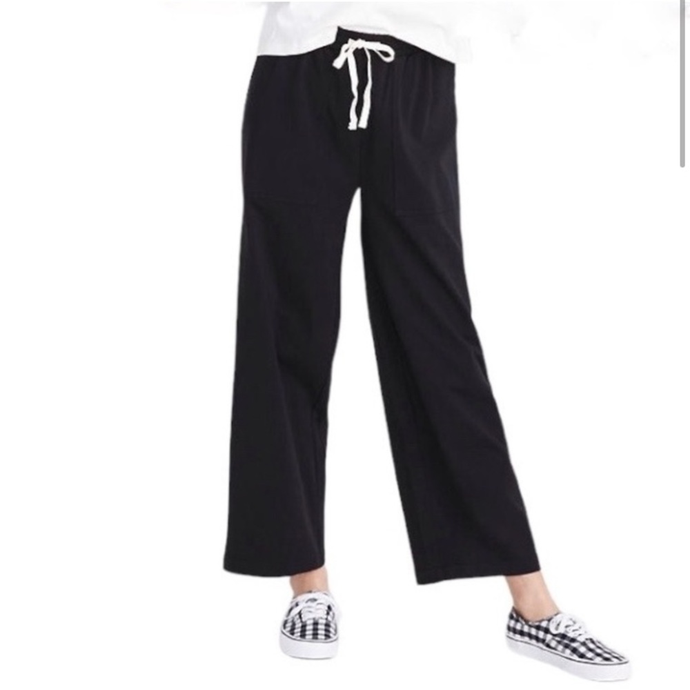Madewell Black Cropped Wide-Leg Drawstring Pants